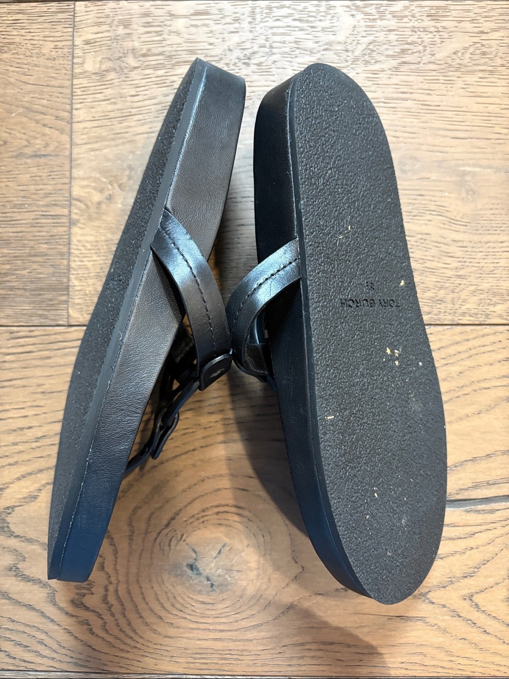 Tory Burch Miller Cloud Logo Leather Thong Sandals Black - Picture 4 of 5